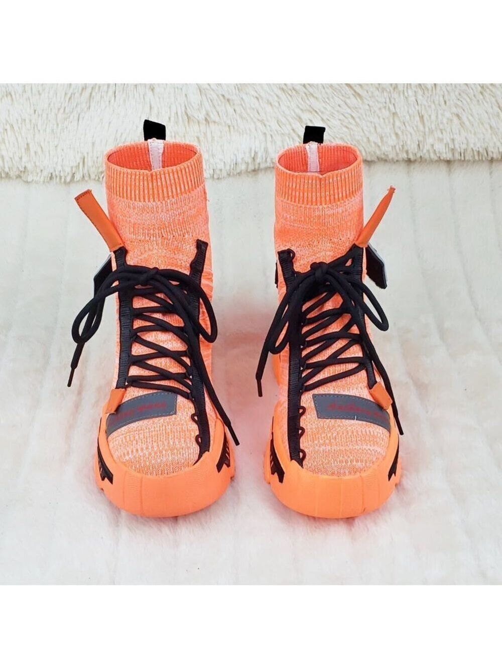 Wang Damson Pull On Platform Hidden Wedge Sock Sneakers Orange ๐ NIB - Picture 11 of 13